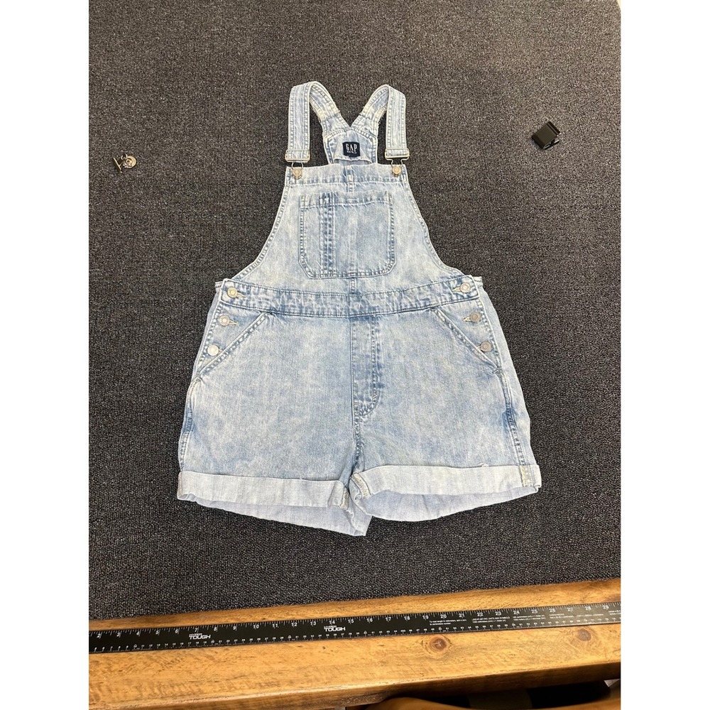 Gap Denim Women Light Acid Wash Shortalls Overalls Size M Classic Utility Bib